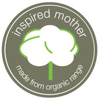 Logo for 'inspired mother' made from organic range on a green background