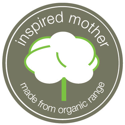 Logo for 'inspired mother' made from organic range on a green background