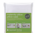 Packaged maternity pillow pillow case with green label and 'Inspired Mother' branding.