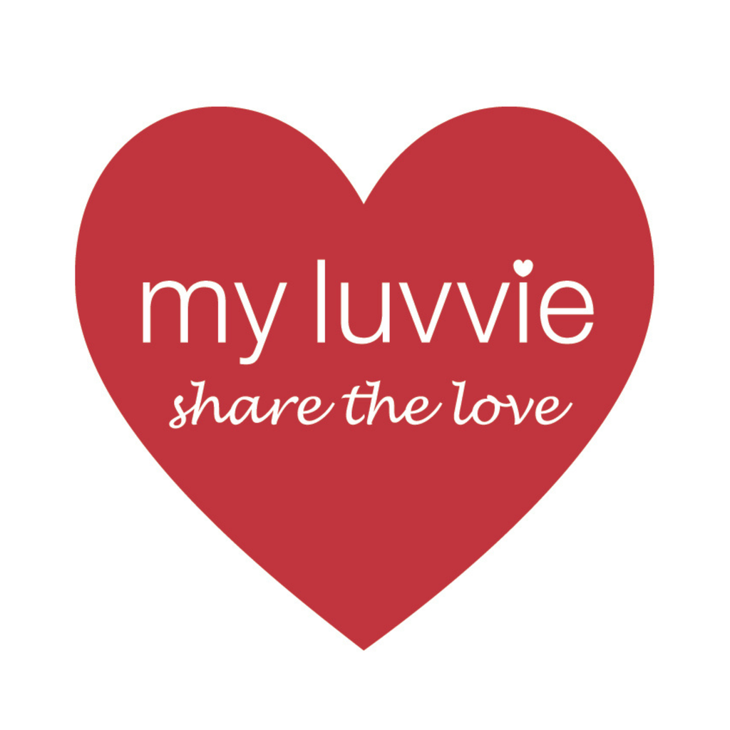 the my luvvie logo with white text saying 'my luvvie, share the love' inside a red heart