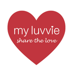 the my luvvie logo with white text saying 'my luvvie, share the love' inside a red heart