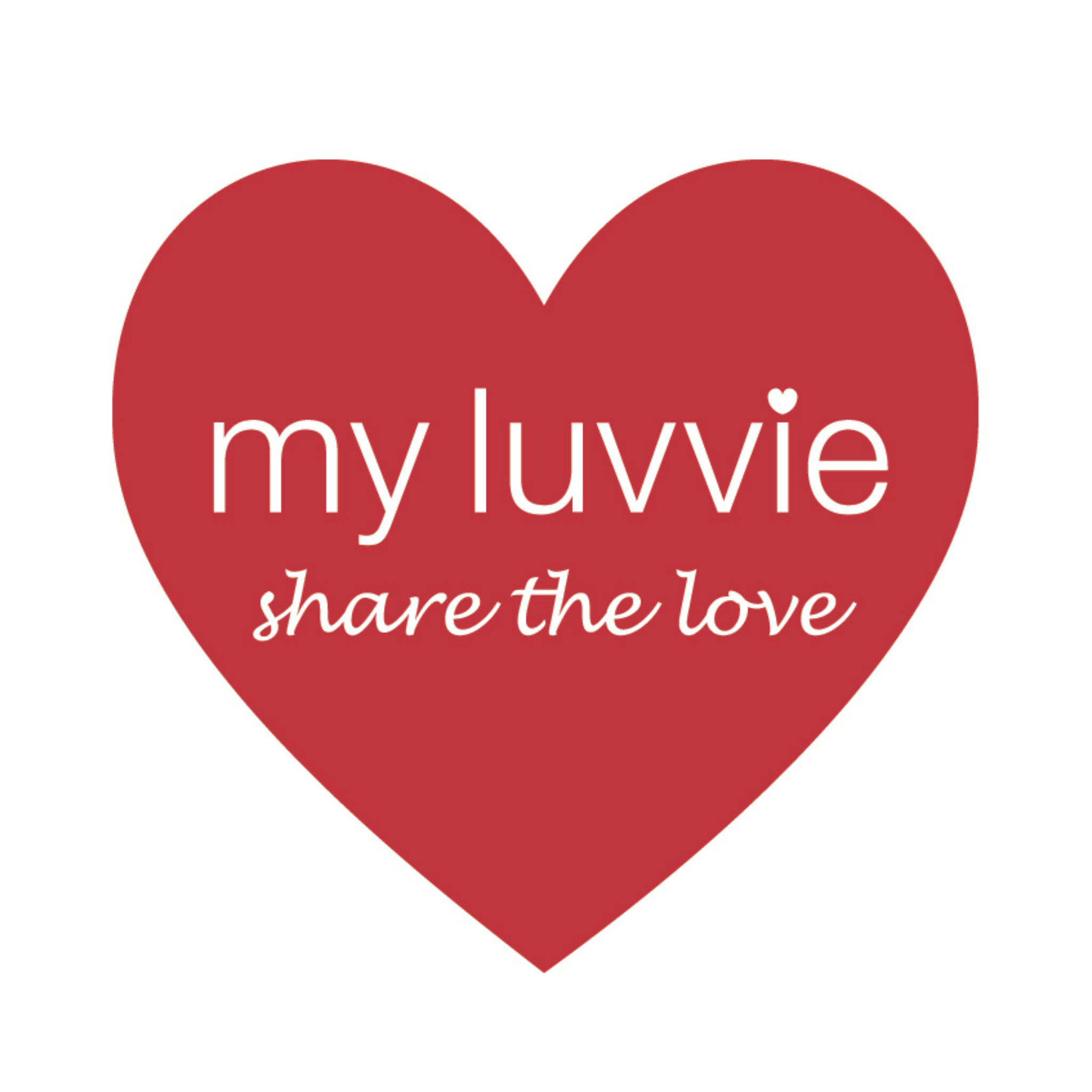 the my luvvie logo with white text saying 'my luvvie, share the love' inside a red heart